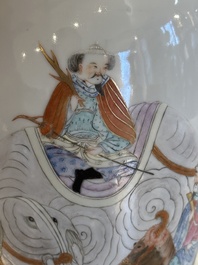A Chinese famille rose vase with figural design, Qianlong mark, 19th C