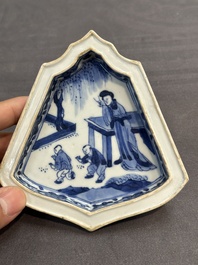 A fine Chinese blue and white sweetmeat set with figural design, Kangxi