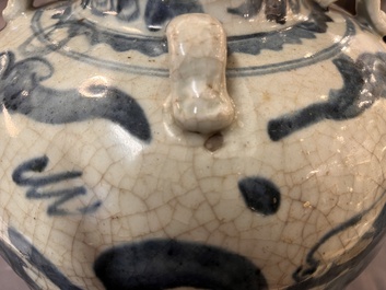 Two Chinese blue and white Swatow jars with dragons and flowers, Ming