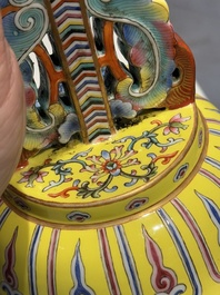 A large Chinese famille rose Buddhist emblem altar ornament, Qianlong mark and of the period