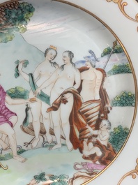 A pair of Chinese export famille rose 'The judgement of Paris' plates, Qianlong