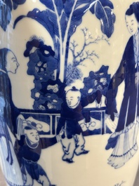 A Chinese blue and white vase with ladies and playing boys in a garden, 19th C.