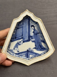 A fine Chinese blue and white sweetmeat set with figural design, Kangxi