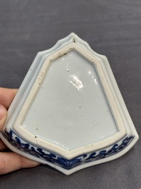 A fine Chinese blue and white sweetmeat set with figural design, Kangxi