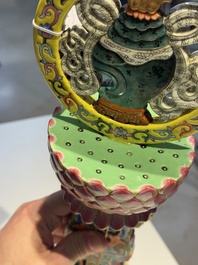 A large Chinese famille rose Buddhist emblem altar ornament, Qianlong mark and of the period
