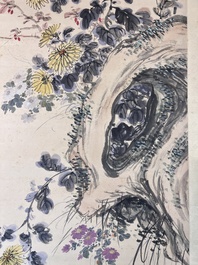 Wang Xuetao 王雪濤 (1903-1982): 'Rocks and flowers', ink and colour on paper, dated 1847
