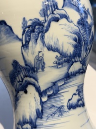 A Chinese blue and white 'landscape' 'yenyen' vase, Kangxi