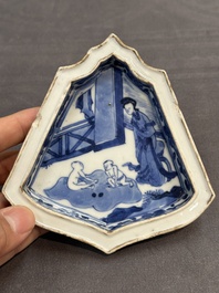 A fine Chinese blue and white sweetmeat set with figural design, Kangxi