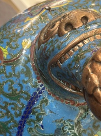 A large Chinese cloisonn&eacute; 'dragon' tripod censer and cover, Republic