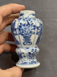 Seven Chinese miniature blue and white vases, Kangxi and later