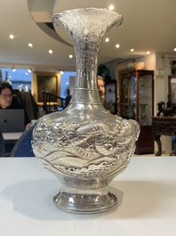 A Japanese silver 'dragon' vase, signed Mitsuhisa, Meiji, 19th C.