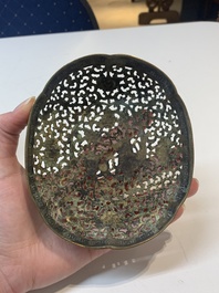 A Chinese bronze 'landscape' handwarmer, Qiu Fuxi 丘福禧 mark, 19th C.