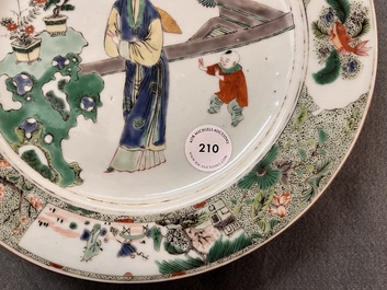 A Chinese famille verte 'lady and playing boy' plate, Kangxi