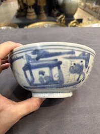 Six Chinese blue and white shipwreck bowls and three covered boxes from the Hatcher and Nanking cargo, Transitional period and Qianlong