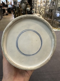 A Chinese blue and white 'phoenix and peony scroll' rouleau vase, Kangxi