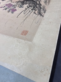 Wang Xuetao 王雪濤 (1903-1982): 'Rocks and flowers', ink and colour on paper, dated 1847