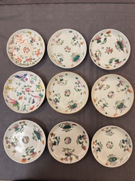 An impressive collection of 53 Chinese famille rose saucers, dishes and bowls, 19th C.