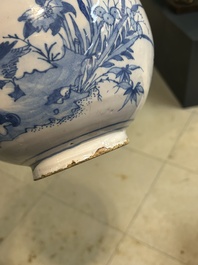 Two blue and white Dutch Delft chinoiserie vases, 17th C.