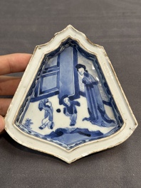 A fine Chinese blue and white sweetmeat set with figural design, Kangxi
