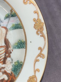 A pair of Chinese export famille rose 'The judgement of Paris' plates, Qianlong