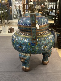 A large Chinese cloisonn&eacute; 'dragon' tripod censer and cover, Republic