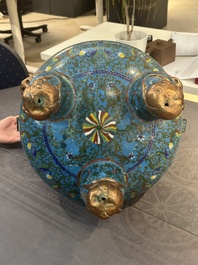 A large Chinese cloisonn&eacute; 'dragon' tripod censer and cover, Republic