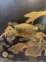 A Japanese lacquerware suzuribako or writing box depicting a crab, Meiji, 19th C.