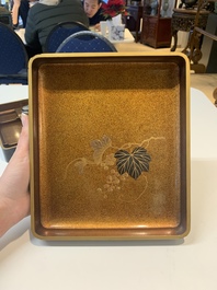 A Japanese lacquerware suzuribako or writing box depicting a crab, Meiji, 19th C.