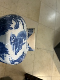 Two blue and white Dutch Delft chinoiserie vases, 17th C.