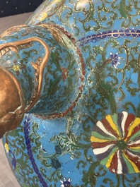 A large Chinese cloisonn&eacute; 'dragon' tripod censer and cover, Republic