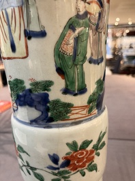 A pair of Chinese wucai 'gu' vases with narrative design, Transitional period