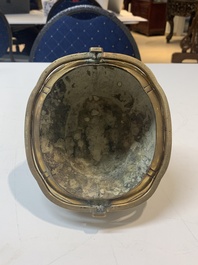 A Chinese bronze 'landscape' handwarmer, Qiu Fuxi 丘福禧 mark, 19th C.