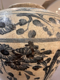 Two Chinese blue and white Swatow jars with dragons and flowers, Ming