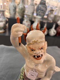 A Chinese famille rose sculpture of Kuixing, 19/20th C.