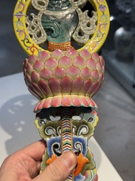 A large Chinese famille rose Buddhist emblem altar ornament, Qianlong mark and of the period