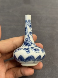 Seven Chinese miniature blue and white vases, Kangxi and later