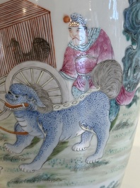 A Chinese famille rose vase with figural design, Qianlong mark, 19th C