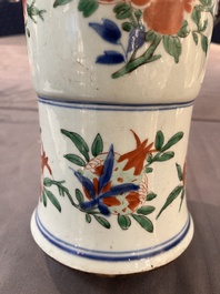 A pair of Chinese wucai 'gu' vases with narrative design, Transitional period