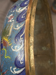 A large Chinese cloisonn&eacute; 'dragon' tripod censer and cover, Republic