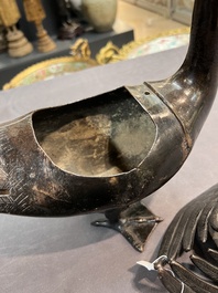 A Chinese bronze duck-form incense burner, Ming