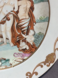 A pair of Chinese export famille rose 'The judgement of Paris' plates, Qianlong