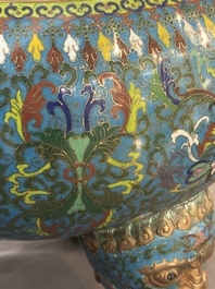 A large Chinese cloisonn&eacute; 'dragon' tripod censer and cover, Republic
