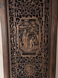 Four Chinese carved and openworked wooden doors, early 20th C.
