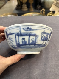 Six Chinese blue and white shipwreck bowls and three covered boxes from the Hatcher and Nanking cargo, Transitional period and Qianlong