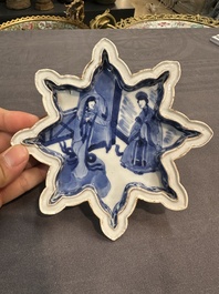 A fine Chinese blue and white sweetmeat set with figural design, Kangxi