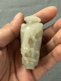 Two Chinese celadon jade censers, a snuff bottle and a two-handled cup, Ming and later