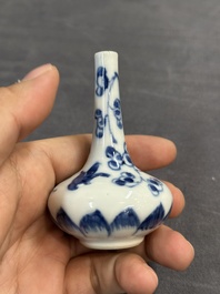 Seven Chinese miniature blue and white vases, Kangxi and later