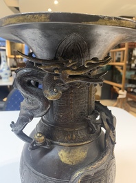 A Chinese archaistic bronze gold-splashed 'dragon' vase, Dong 東 mark, Ming