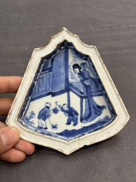 A fine Chinese blue and white sweetmeat set with figural design, Kangxi