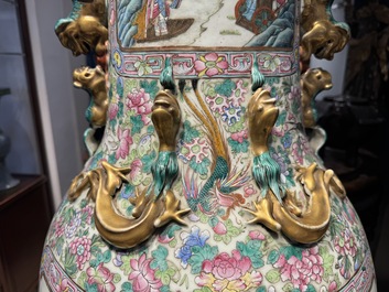 A massive Chinese Canton famille rose 'Romance of the Three Kingdoms' vase, 19th C.